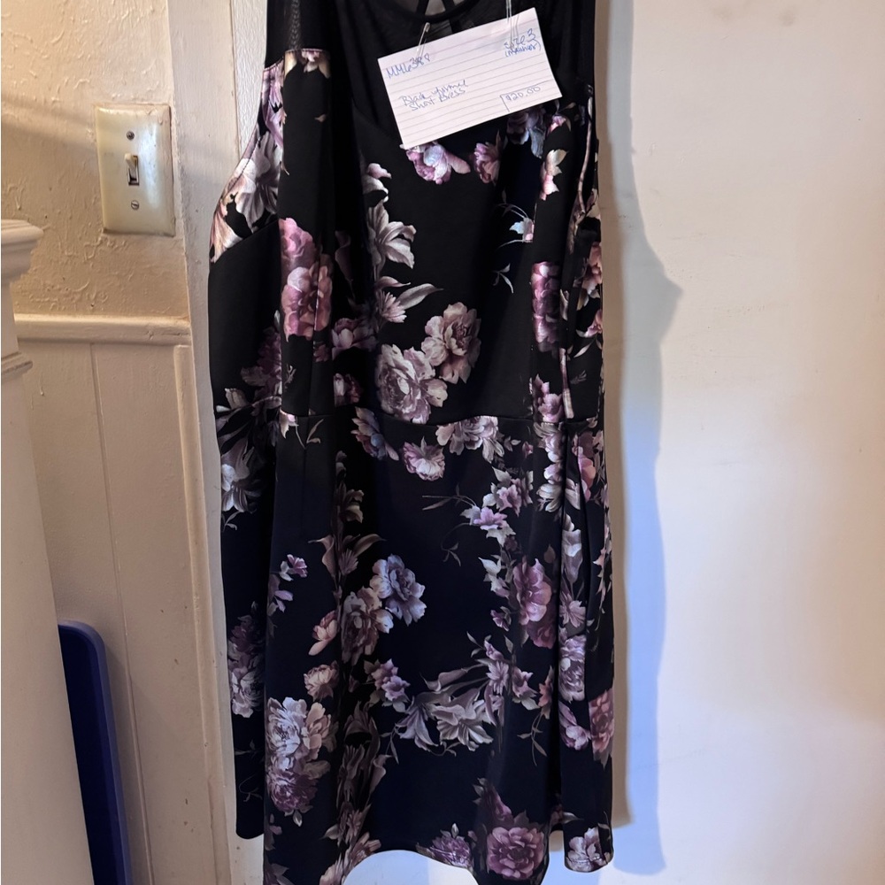 Chic Floral High-Low Dress in Black and Purple